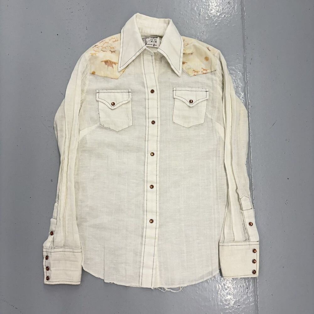 Vintage 70s Panhandle Slim White Cotton Western Pearl Snap